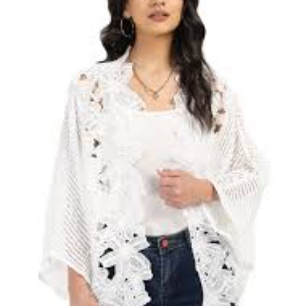 Roffe Accessories  Open Weave Eyelet Kimono Lace  White Large/XL
